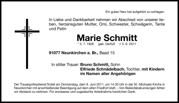 Traueranzeigen von Marie Schmitt | trauer.nn.de