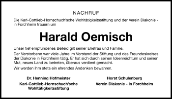 Traueranzeige von Harald Oemisch von Nürnberger Nachrichten