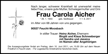 Traueranzeige von Carola Aicher von Nürnberger Nachrichten