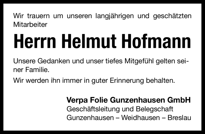  Traueranzeige für Helmut Hofmann vom 10.06.2011 aus Nürnberger Nachrichten