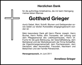 Traueranzeige von Gotthard Grieger von Nürnberger Nachrichten