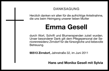 Traueranzeige von Emma Gesell von Nürnberger Nachrichten