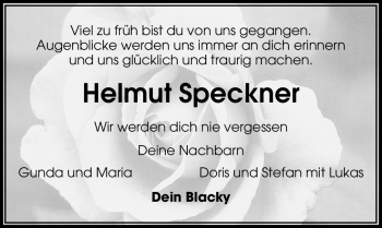 Traueranzeige von Helmut Speckner von Nürnberger Nachrichten