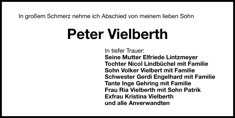  Traueranzeige für Peter Vielberth vom 16.06.2011 aus Nürnberger Nachrichten