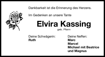 Traueranzeige von Elvira Kassing von Nürnberger Nachrichten