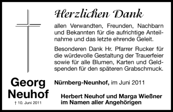 Traueranzeige von Georg Neuhof von Nürnberger Nachrichten