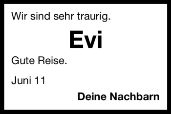 Traueranzeige von Evi Evi von Nürnberger Nachrichten