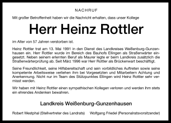 Traueranzeige von Heinz Rottler von Nürnberger Nachrichten