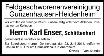 Traueranzeige von Karl Enser von Nürnberger Nachrichten