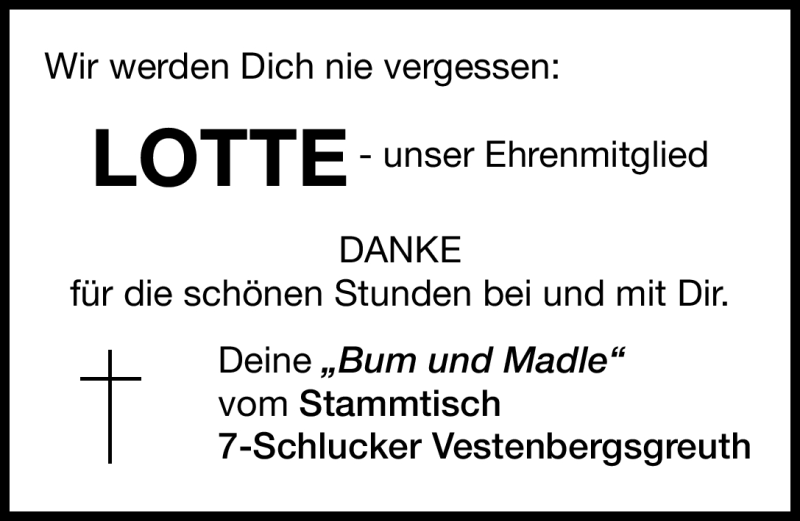  Traueranzeige für Lotte  vom 22.06.2011 aus Nürnberger Nachrichten