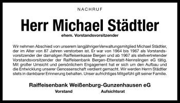 Traueranzeige von Michael Städtler von Nürnberger Nachrichten