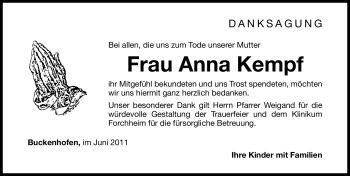 Traueranzeige von Anna Kempf von Nürnberger Nachrichten