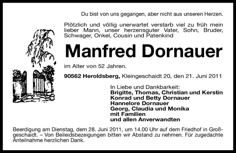  Traueranzeige für Manfred Dornauer vom 25.06.2011 aus Nürnberger Nachrichten