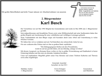 Traueranzeige von Karl Busch von Nürnberger Nachrichten