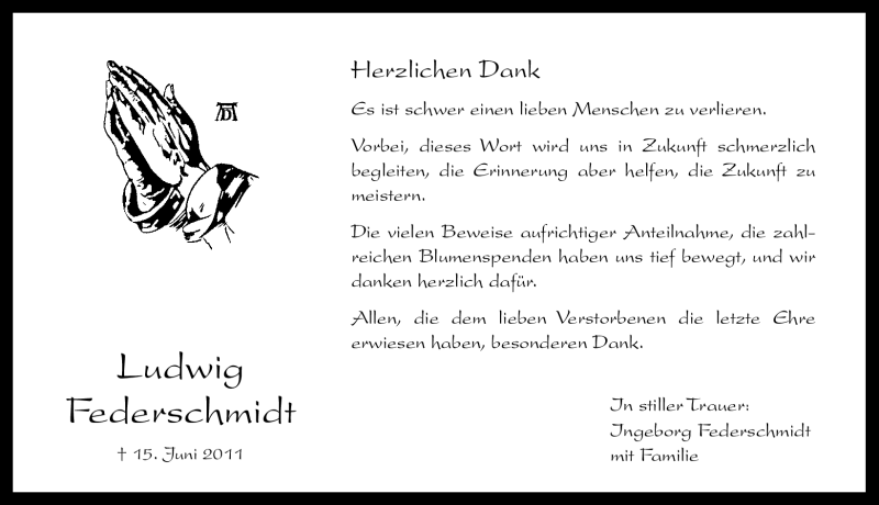  Traueranzeige für Ludwig Federschmidt vom 28.06.2011 aus Nürnberger Nachrichten