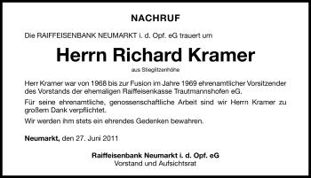 Traueranzeige von Richard Kramer von Nürnberger Nachrichten