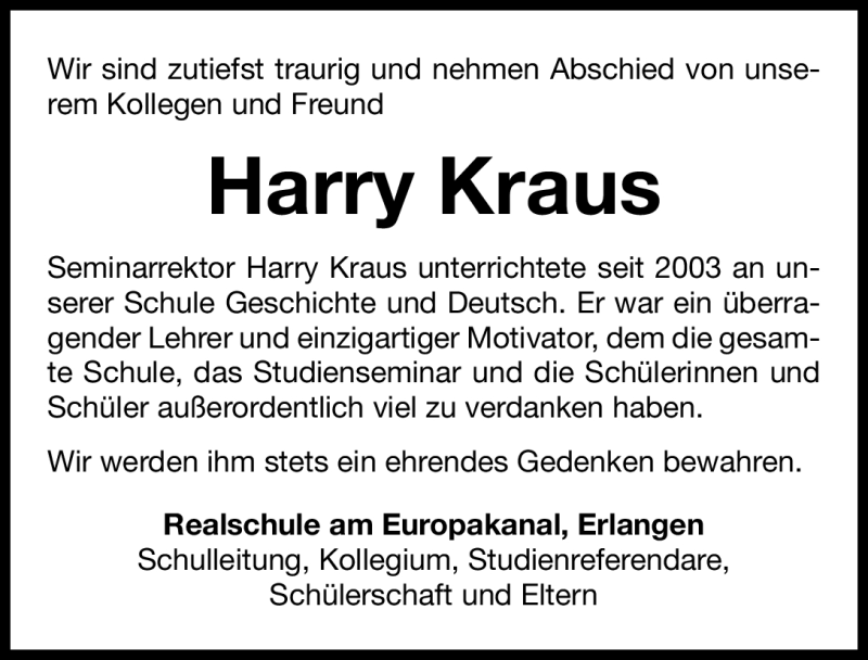  Traueranzeige für Harry Kraus vom 28.06.2011 aus Nürnberger Nachrichten