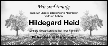 Traueranzeige von Hildegard Heid von Nürnberger Nachrichten