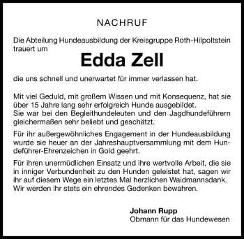 Traueranzeige von Edda Zell von Nürnberger Nachrichten