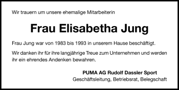 Traueranzeige von Elisabetha Jung von Nürnberger Nachrichten