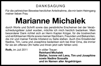 Traueranzeige von Marianne Michalek von Nürnberger Nachrichten
