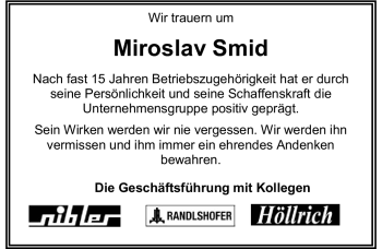 Traueranzeige von Miroslav Smid von Nürnberger Nachrichten