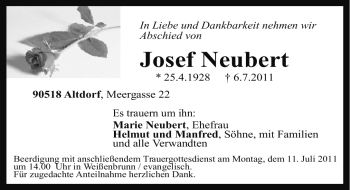 Traueranzeige von Josef Neubert von Nürnberger Nachrichten