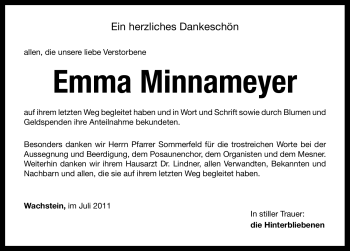 Traueranzeige von Emma Minnameyer von Nürnberger Nachrichten