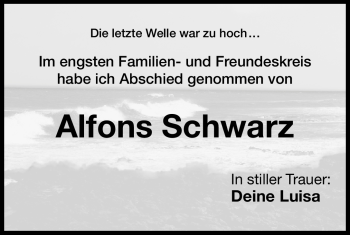 Traueranzeige von Alfons Schwarz von Nürnberger Nachrichten