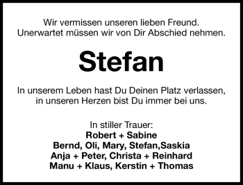 Traueranzeige von Stefan  von Nürnberger Nachrichten