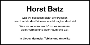 Traueranzeige von Horst Batz von Nürnberger Nachrichten