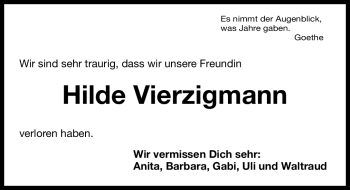 Traueranzeige von Hilde Vierzigmann von Nürnberger Nachrichten