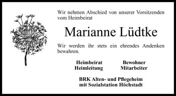 Traueranzeige von Marianne Lüdtke von Nürnberger Nachrichten