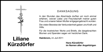 Traueranzeige von Liliane Kürzdörfer von Nürnberger Nachrichten