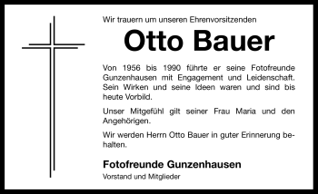 Traueranzeige von Otto Bauer von Nürnberger Nachrichten