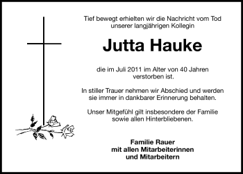 Traueranzeige von Jutta Haucke von Nürnberger Nachrichten