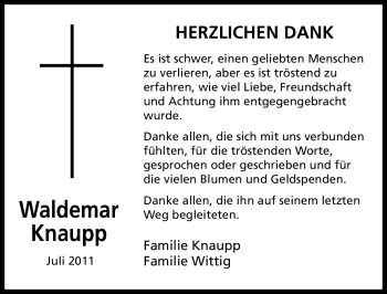 Traueranzeige von Waldemar Knaupp von Nürnberger Nachrichten