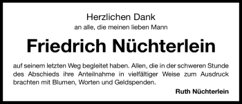 Traueranzeige von Friedrich Nüchterlein von Nürnberger Nachrichten