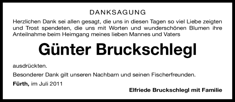  Traueranzeige für Günter Bruckschlegl vom 23.07.2011 aus Nürnberger Nachrichten