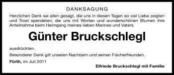 Traueranzeige von Günter Bruckschlegl von Nürnberger Nachrichten