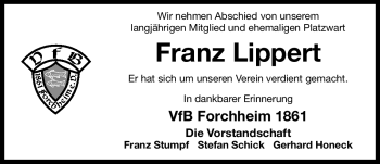 Traueranzeige von Franz Lippert von Nürnberger Nachrichten