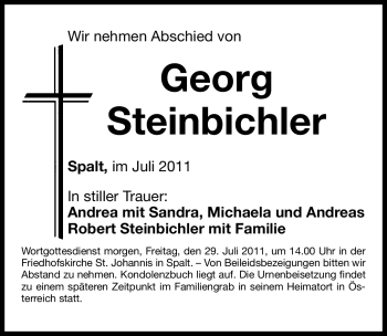 Traueranzeige von Georg Steinbichler von Nürnberger Nachrichten