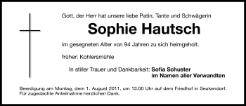 Traueranzeige von Sophie Hautsch von Nürnberger Nachrichten