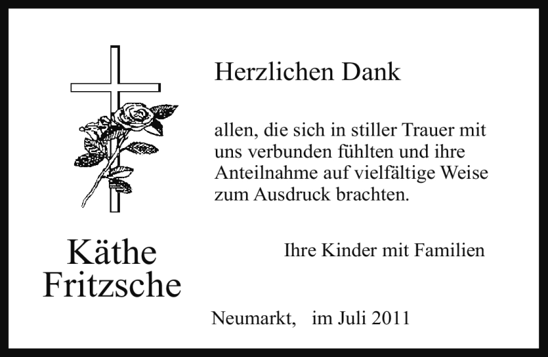 Traueranzeige für Käthe Fritzsche vom 30.07.2011 aus Nürnberger Nachrichten