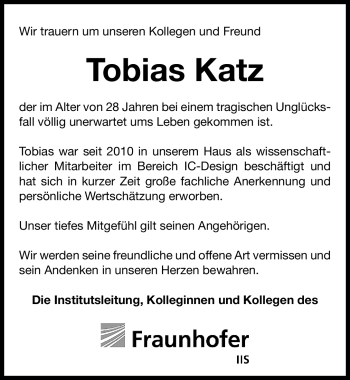 Traueranzeige von Tobias Katz von Nürnberger Nachrichten