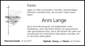 Traueranzeige von Anni Lange von Nürnberger Nachrichten