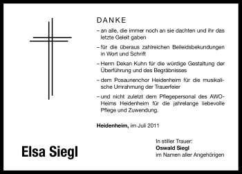 Traueranzeige von Elsa Siegl von Nürnberger Nachrichten