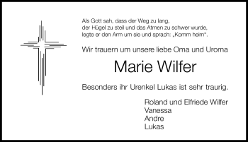 Traueranzeige von Maria Wilfer von Nürnberger Nachrichten