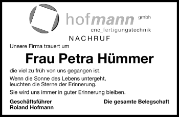 Traueranzeige von Petra Hümmer von Nürnberger Nachrichten