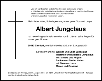 Traueranzeige von Albert Jungclaus von Nürnberger Nachrichten